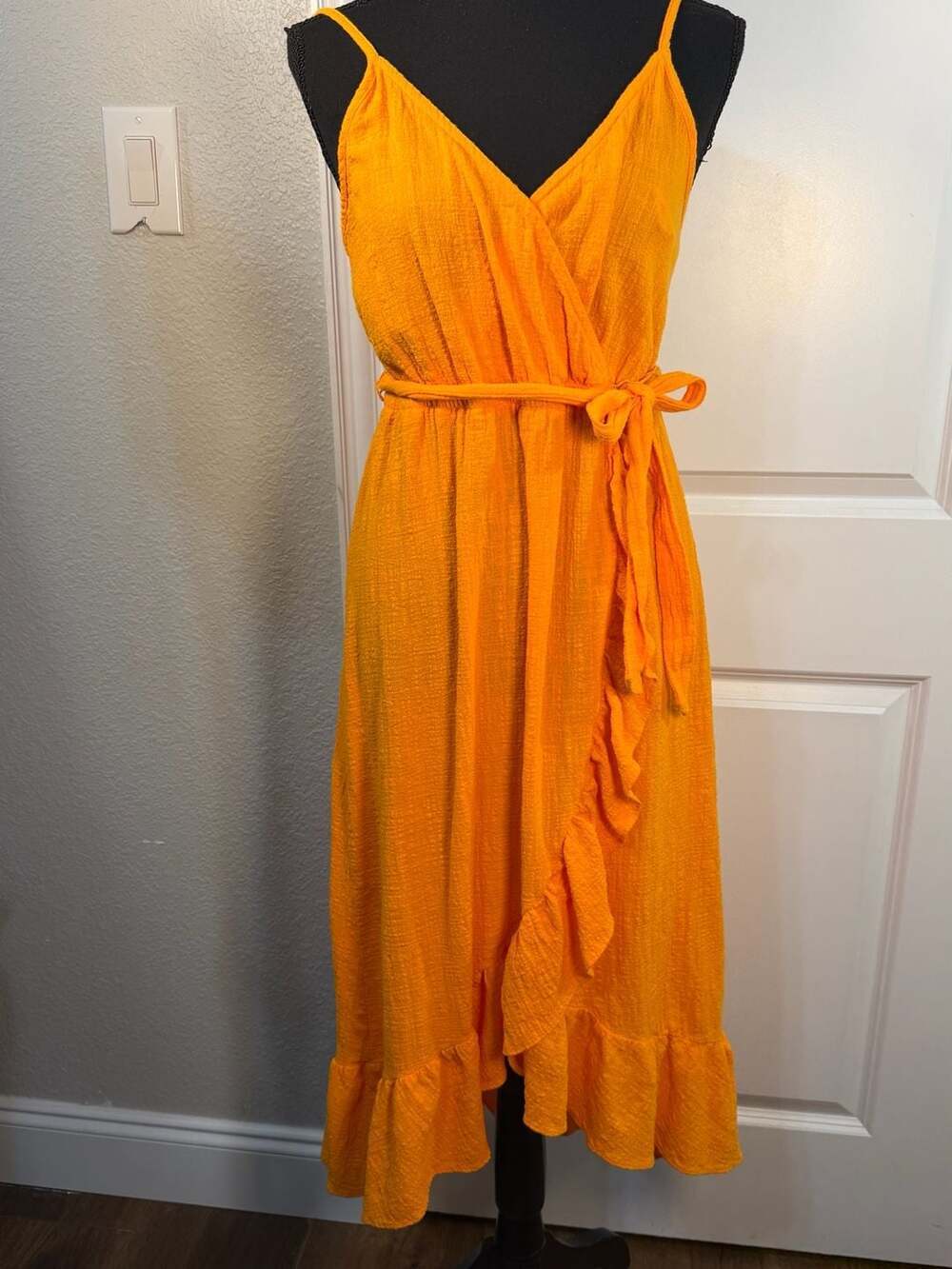 Emma & Michele Orange Cotton Gauze Ruffle Wrap Dress Size S